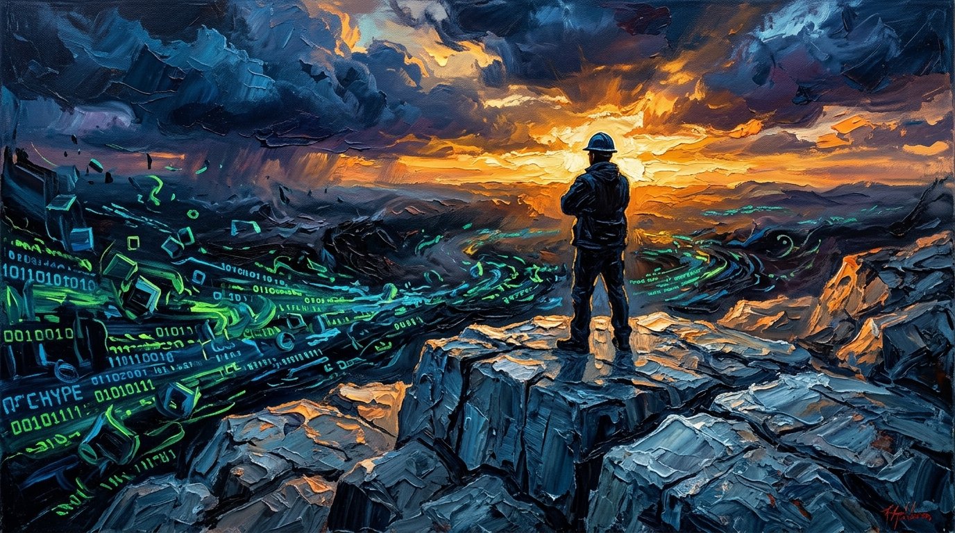 潮水退去后的基石与责任 概念油画